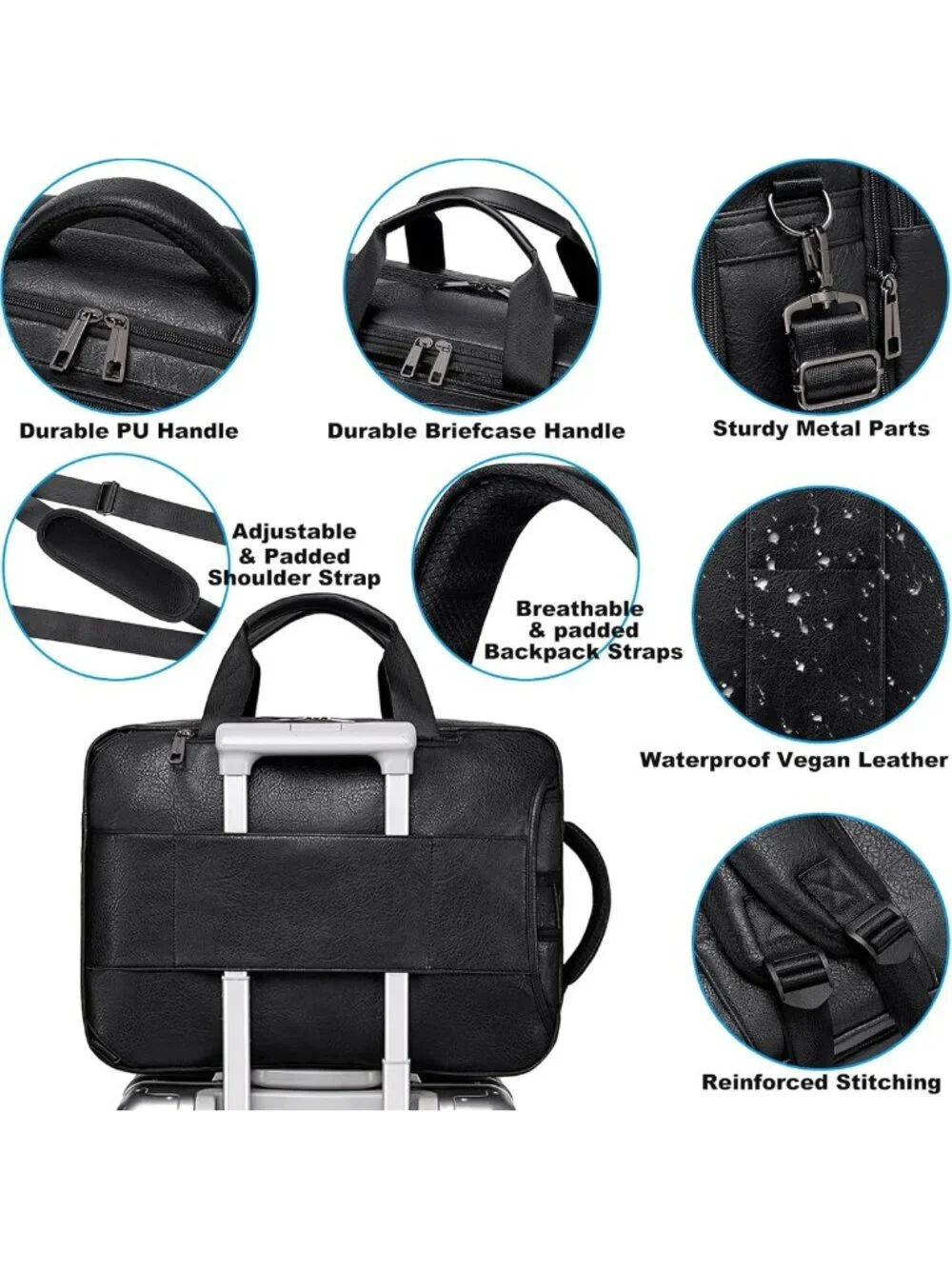 3-in-1 Vegan Leather Convertible Laptop Bag - Expandable Travel Backpack